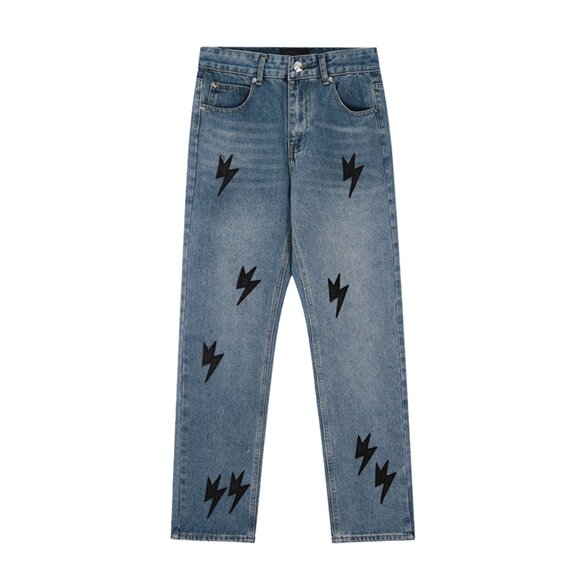 Classic Black Lightning Patch Washed Distressed Jeans Amexnocap